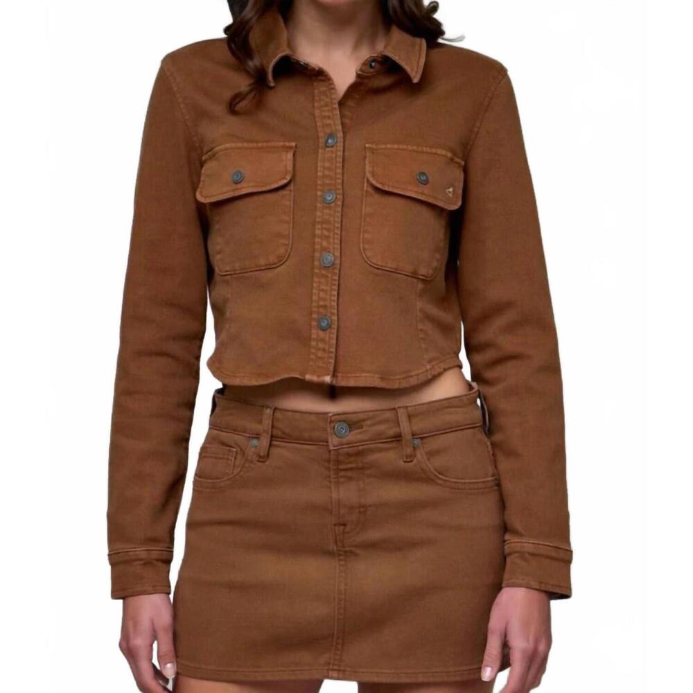 NEW HIDDEN abbey tapered button up shirt in brown